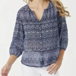 Tommy Bahama Women's Blue and White Blouse Long Sleeves Medium